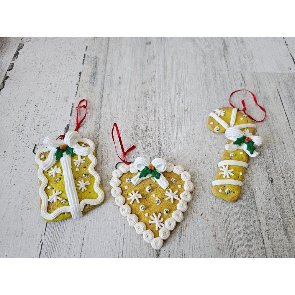 Vintage cookie candy cane heart present ornament lot clay‎ set Xmas tree
